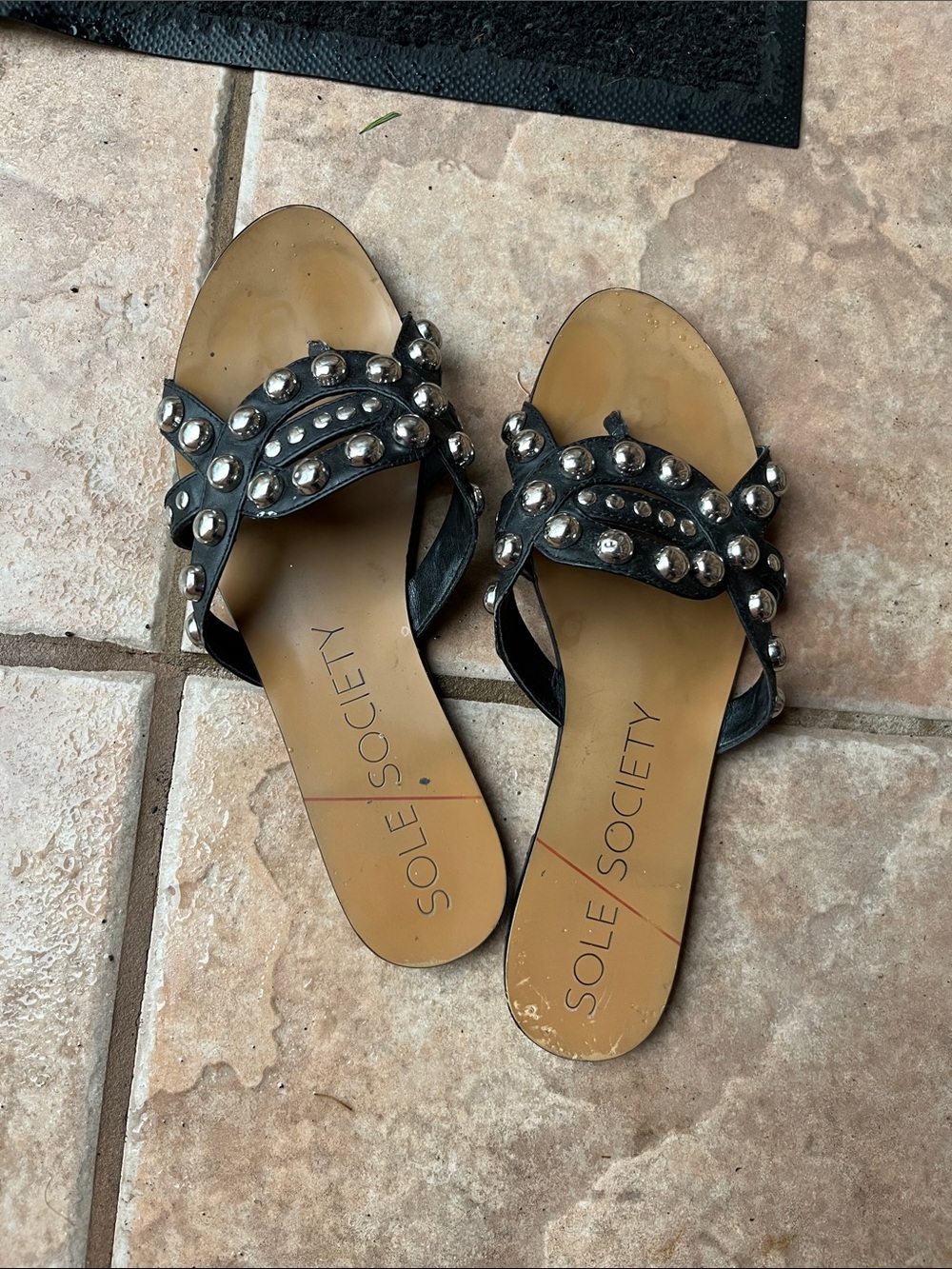 Sole Society Black Studded Slide Sandals